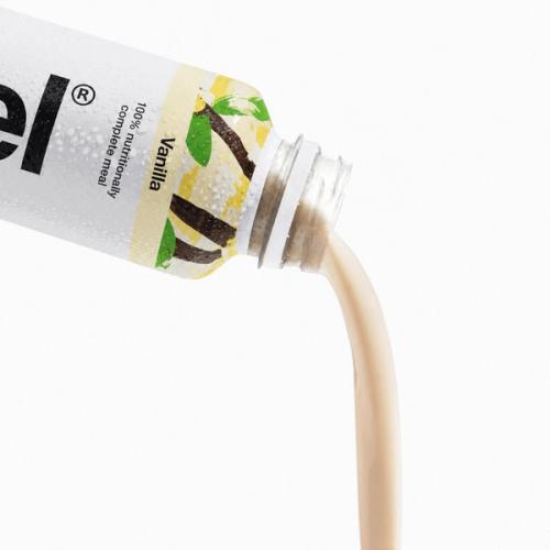 Huel Vanilla pouring from a bottle of Huel Ready-to-drink