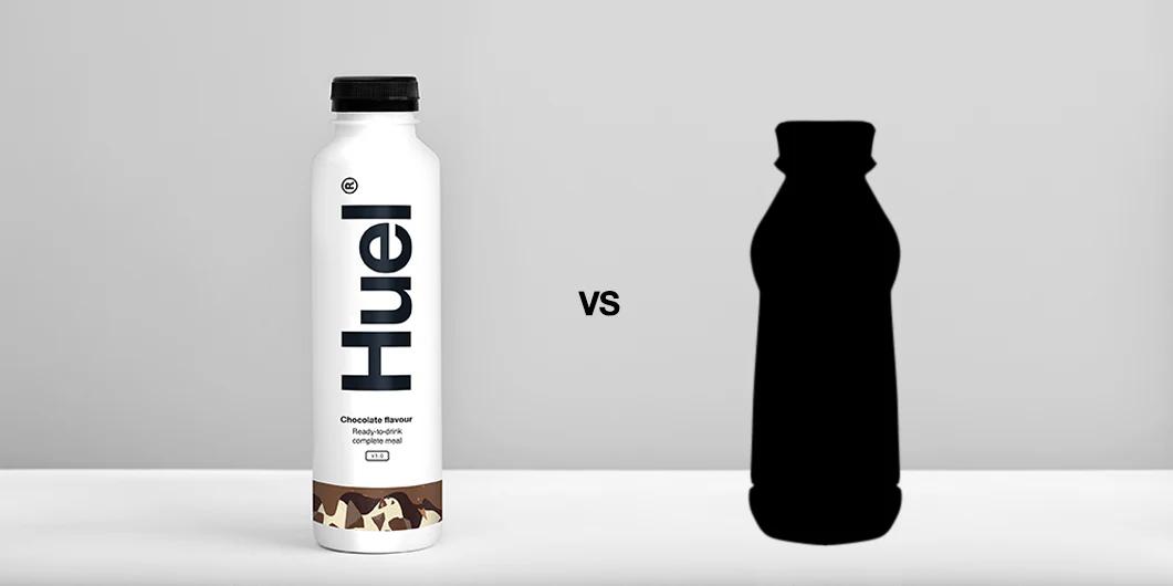 Huel Chocolate Ready-to-drink vs blacked out competitor drink product