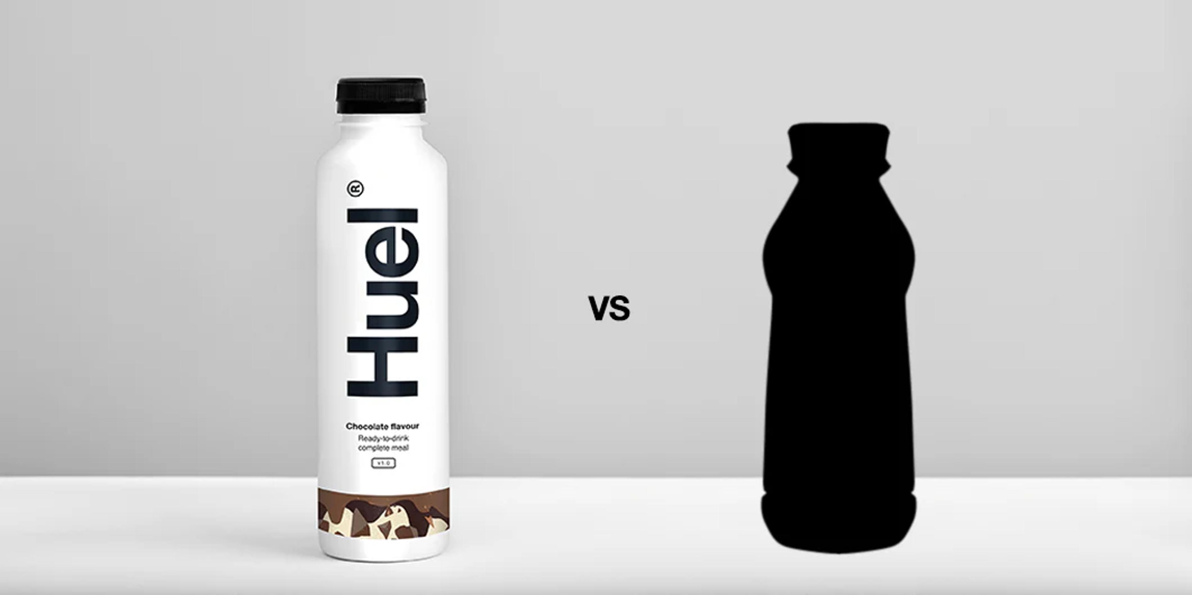 Huel Chocolate Ready-to-drink vs blacked out competitor drink product
