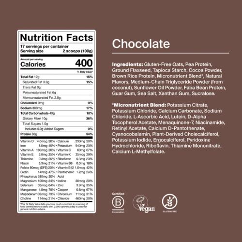 Back of pack nutritional information for Huel Powder
