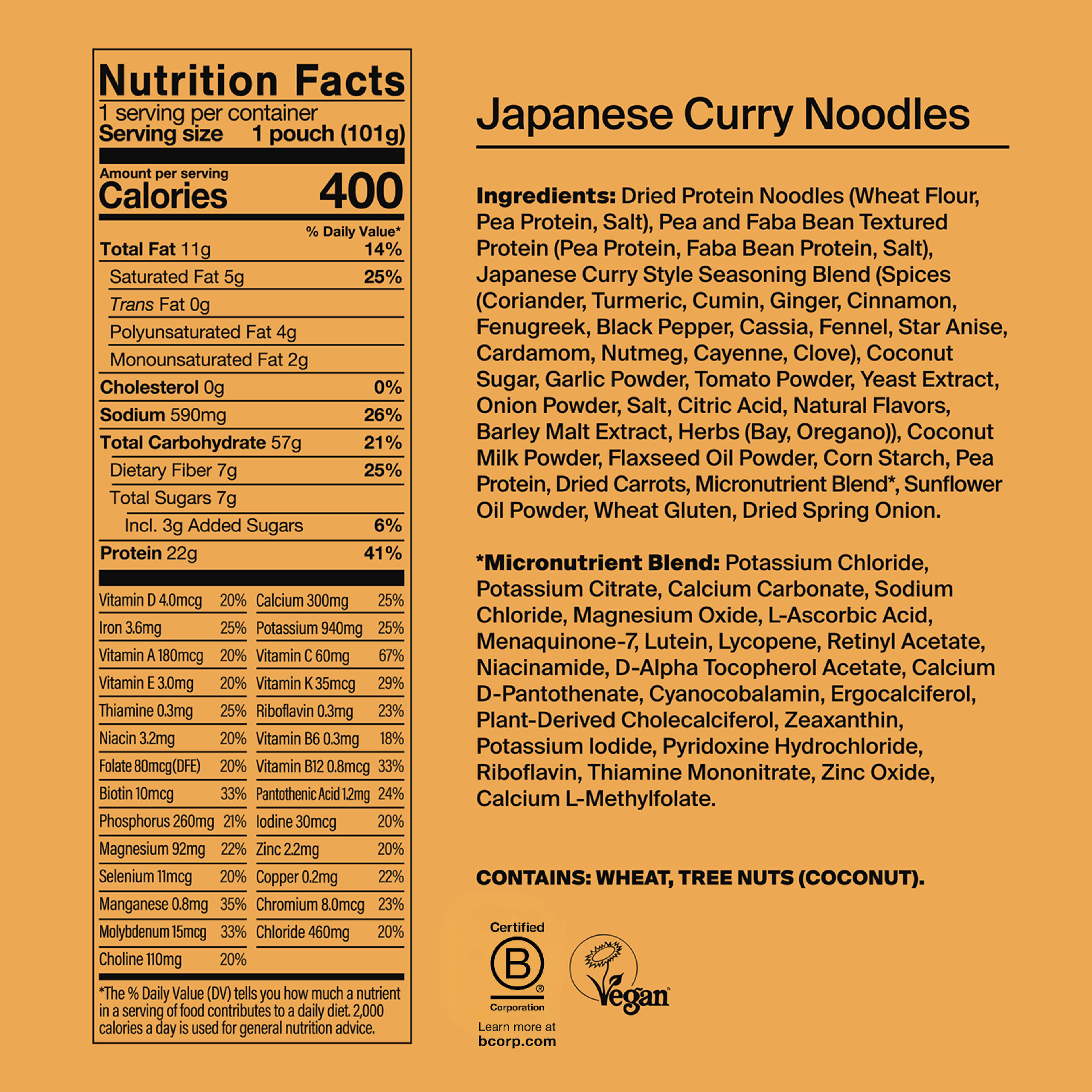 Back of a Huel Hot & Savoury meal pack with nutritional information