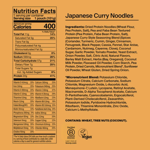 Back of a Huel Hot & Savoury meal pack with nutritional information