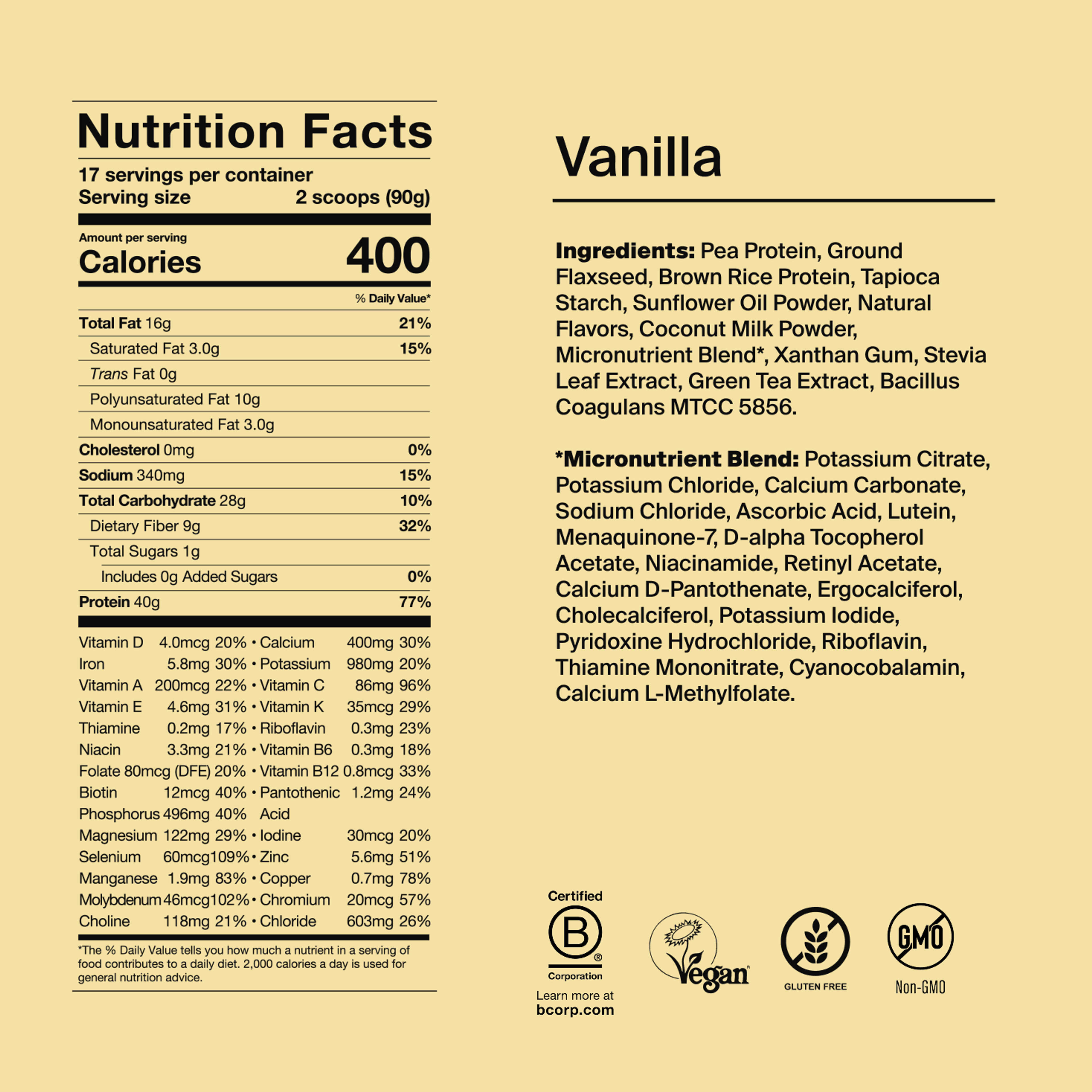 Black Edition Powder back-of-pack with ingredients - Vanilla flavour
