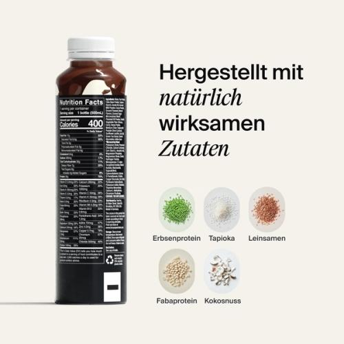 Eine Flasche Black Edition RTD mit Nährwertangaben auf der Packungsrückseite und Bilder von natürlichen Zutaten