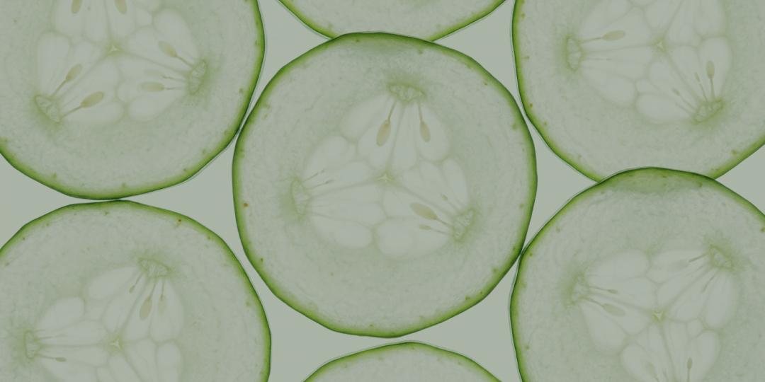 A close up of cucumber slices