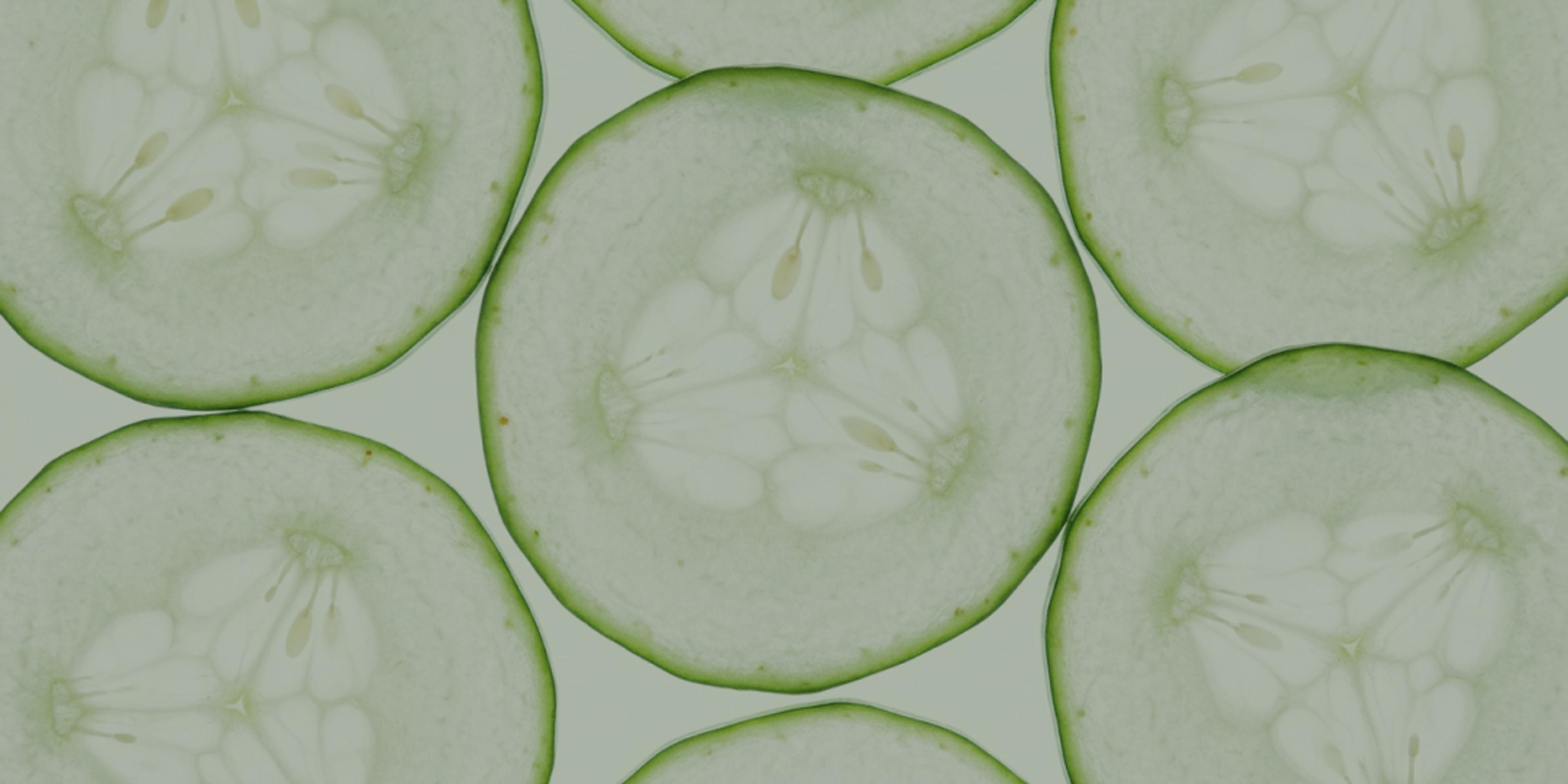 A close up of cucumber slices
