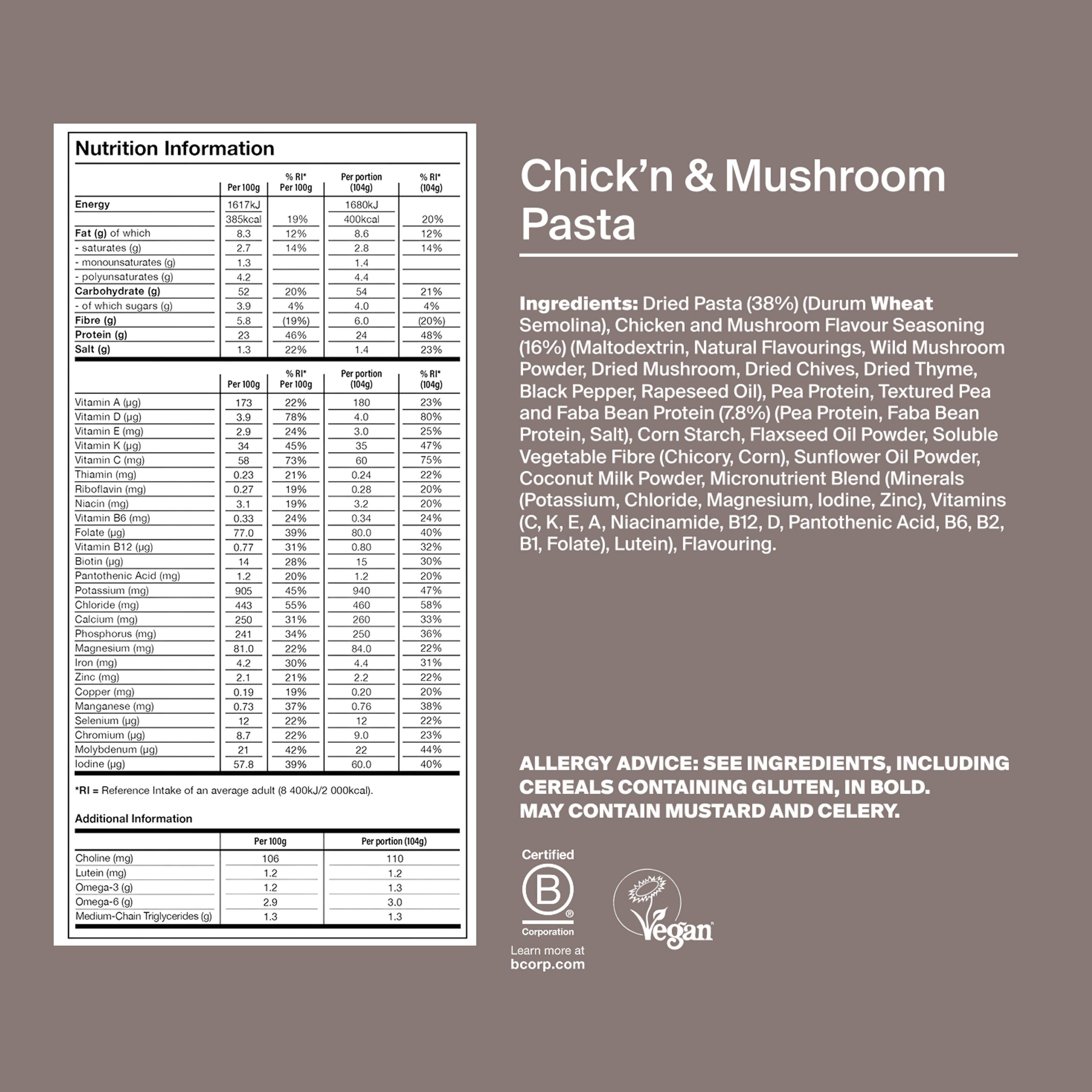 Back of a Huel Hot & Savoury meal pack with nutritional information