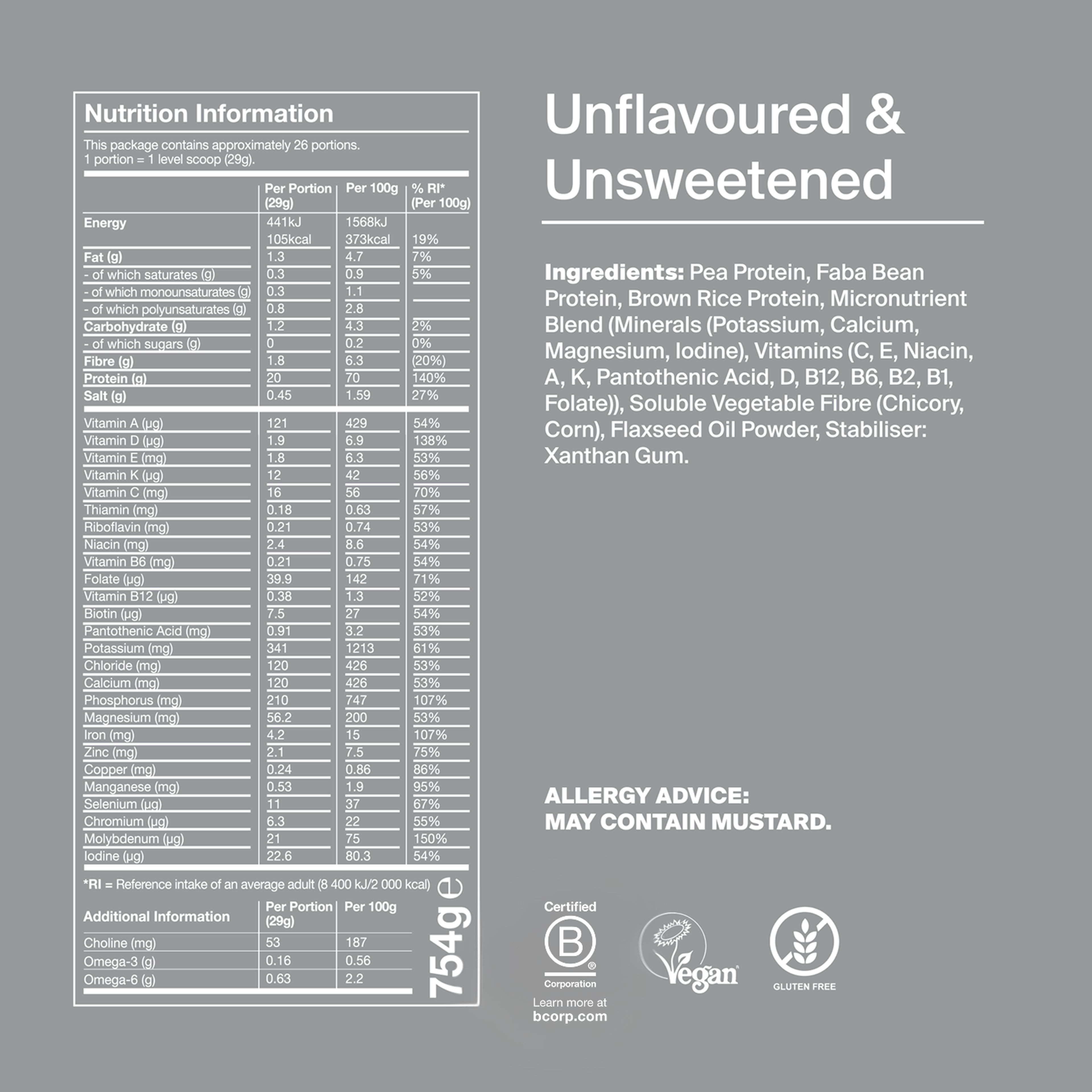 the back of a Huel complete protein powder bag containing nutritional information