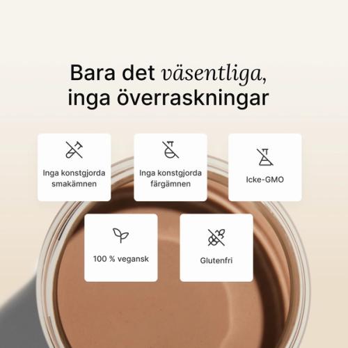 En top-down bild av Huel choklad Drickfärdig i ett glas med is
