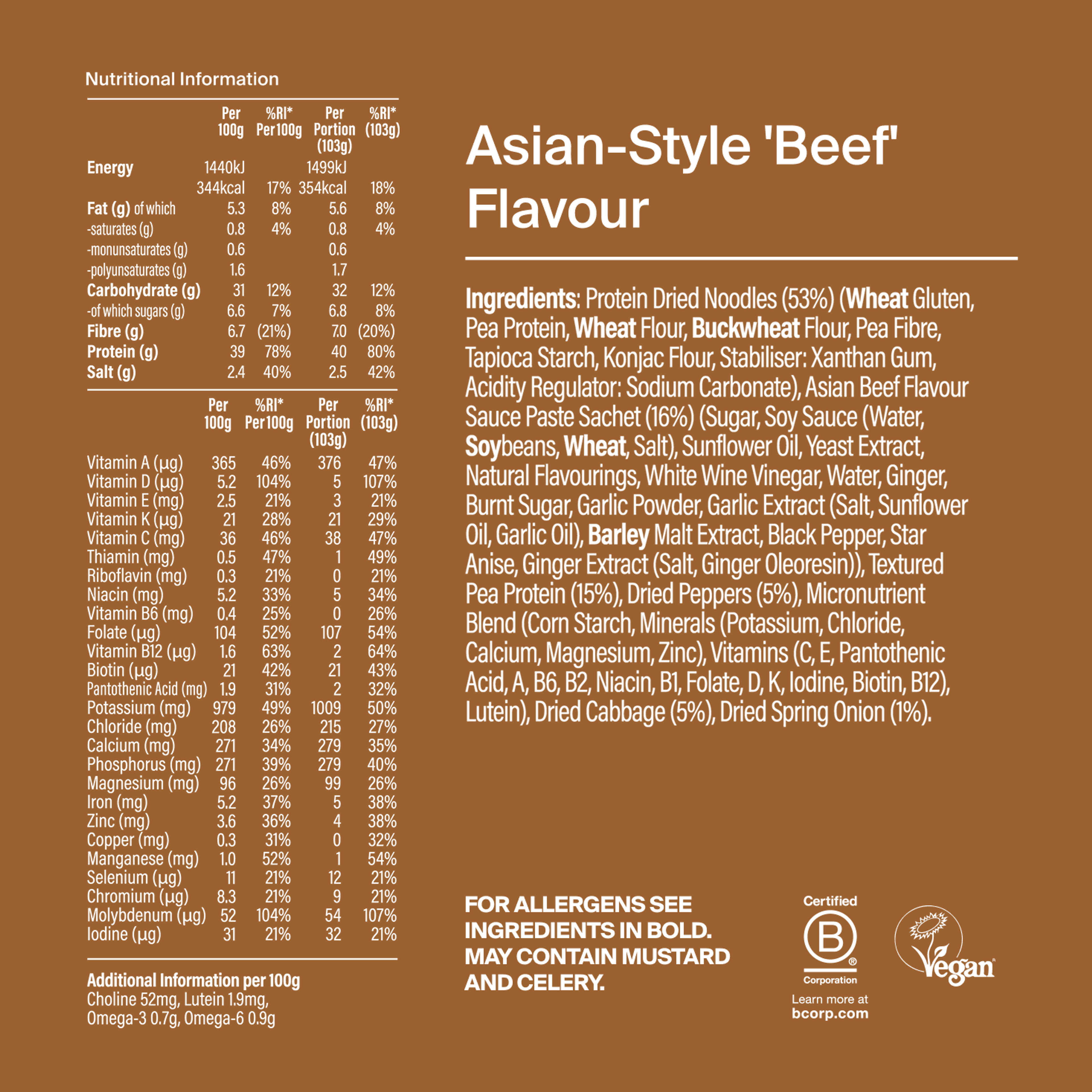 Back of a Huel Black Edition Ramen with nutritional information - Asian-Style 'Beef'