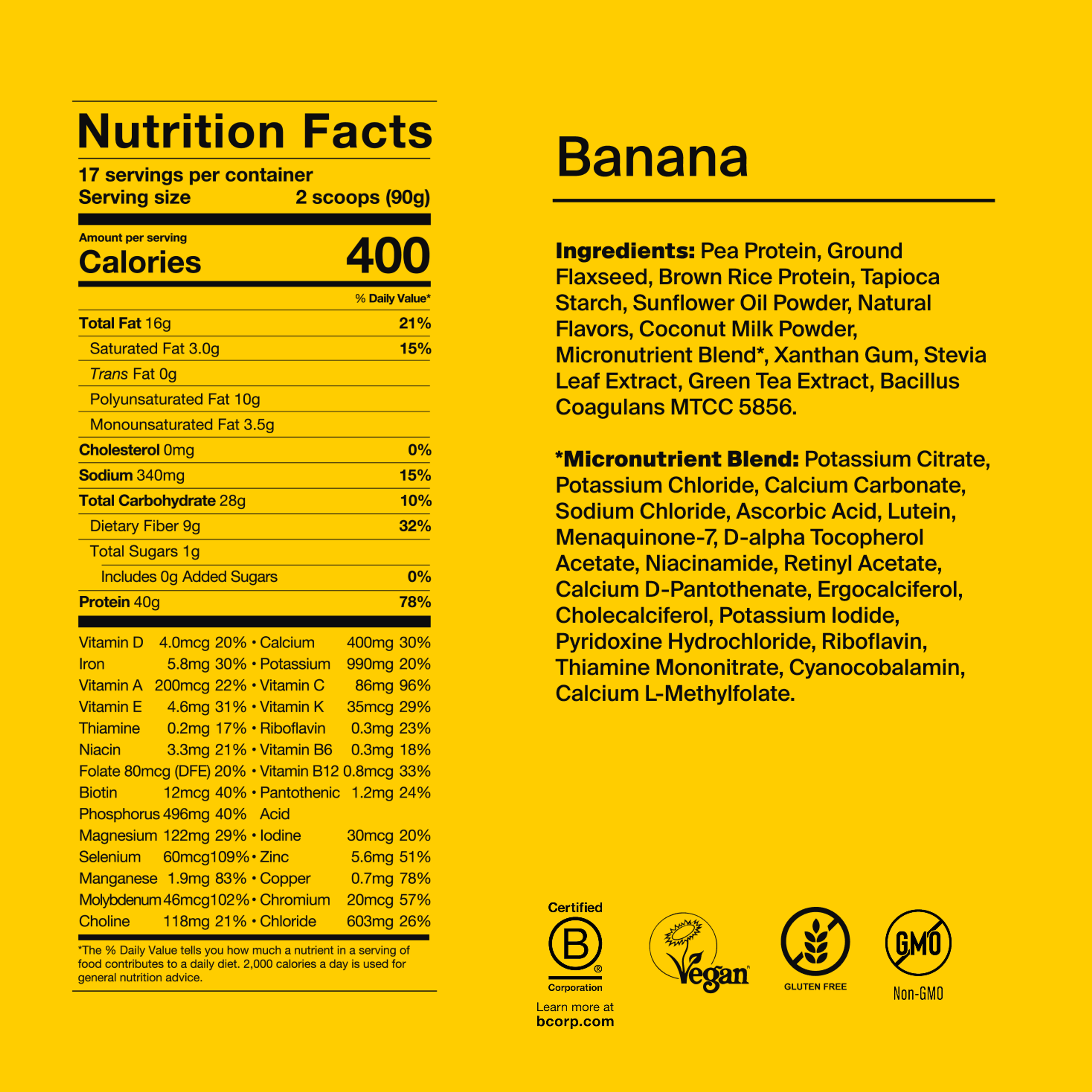 Black Edition Powder back-of-pack with ingredients - Banana flavour