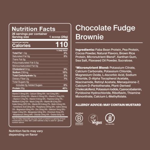 the back of a Huel complete protein powder tub containing nutritional information