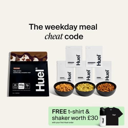 Huel Breakfast & Lunch bundle including Black edition powder bag and Hot & Savoury meal packs