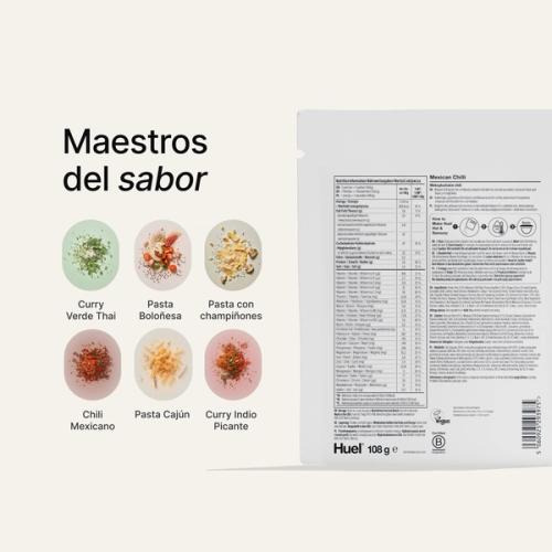 Back of a Huel Hot & Savoury meal pack with nutritional information