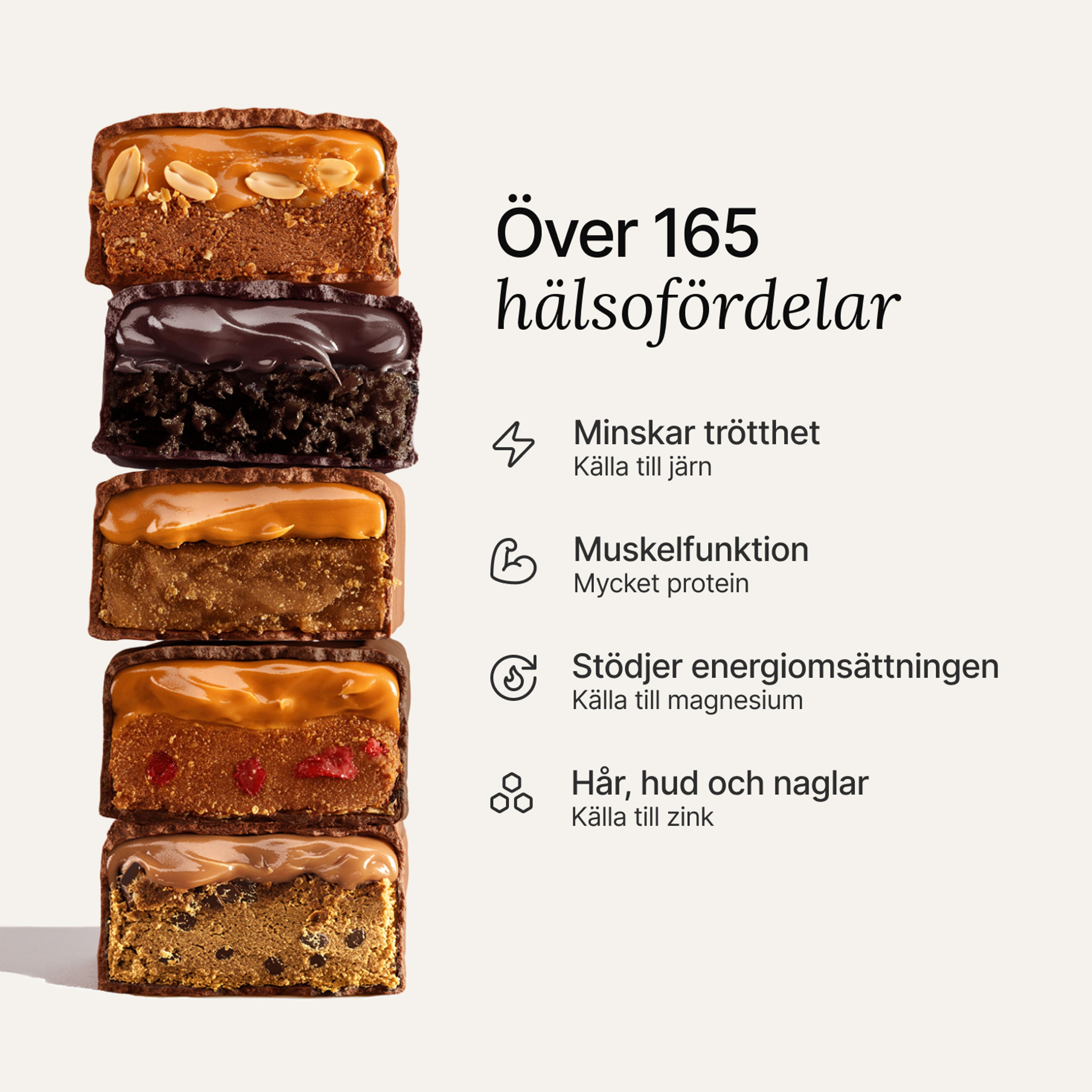 An image of a stack of Huel Complete Nutrition Bars next to text outlining key health benefits