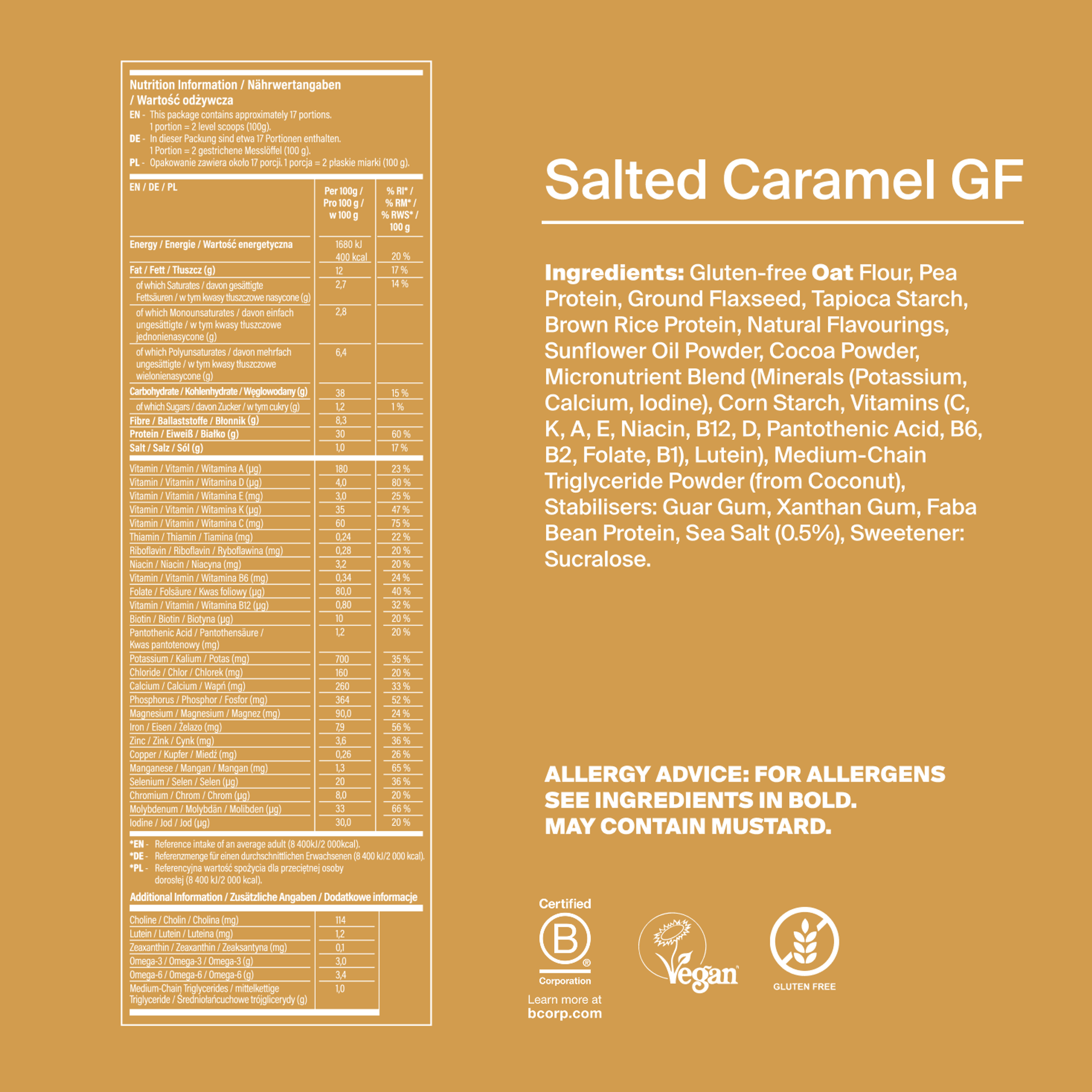 Back of pack nutritional information for Huel Gluten-Free Powder