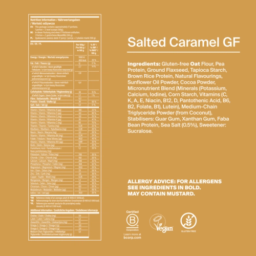 Back of pack nutritional information for Huel Gluten-Free Powder