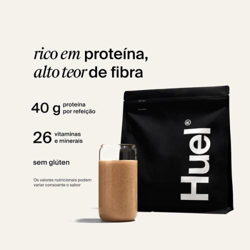 Saqueta de Huel Black Edition em pó com indicação de nutrição completa