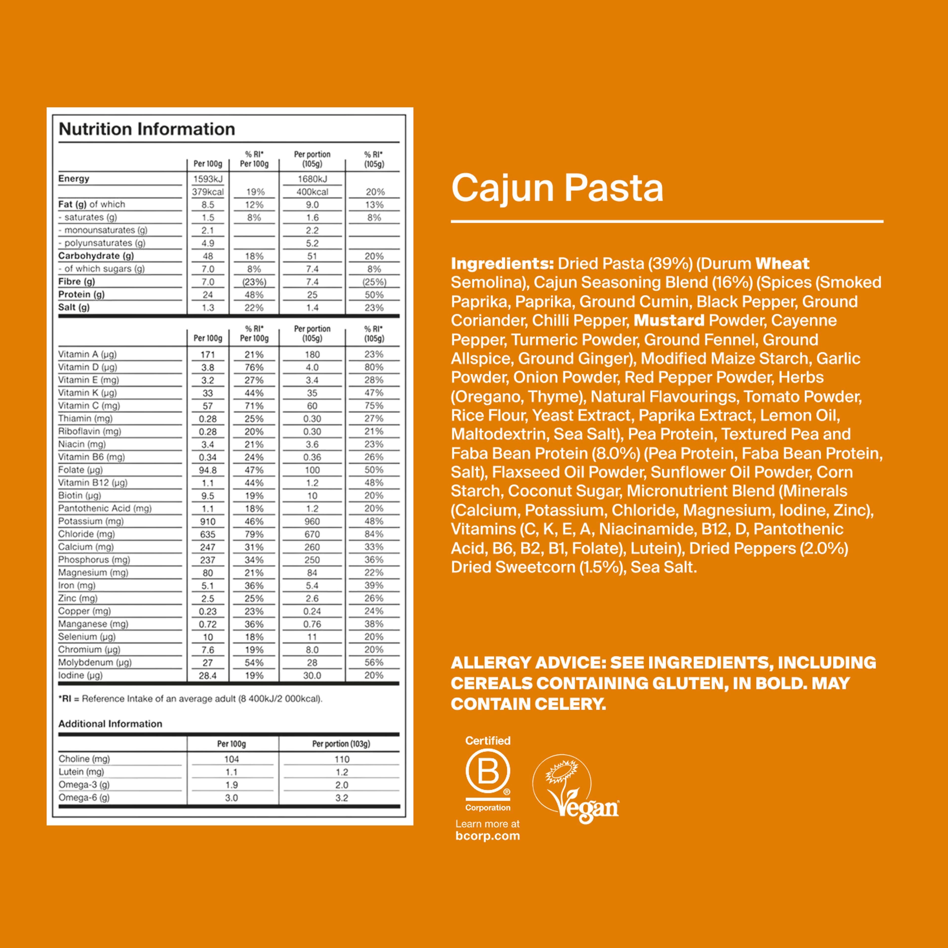 Back of a Huel Hot & Savoury meal pack with nutritional information
