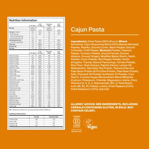 Back of a Huel Hot & Savoury meal pack with nutritional information