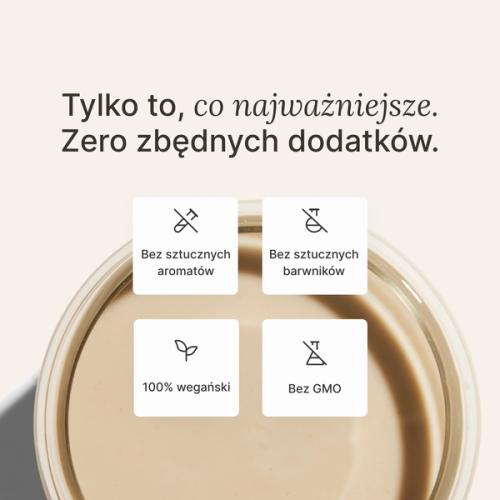 image of a glass of Huel meal replacement drink on a neutral colour background with key health benefits