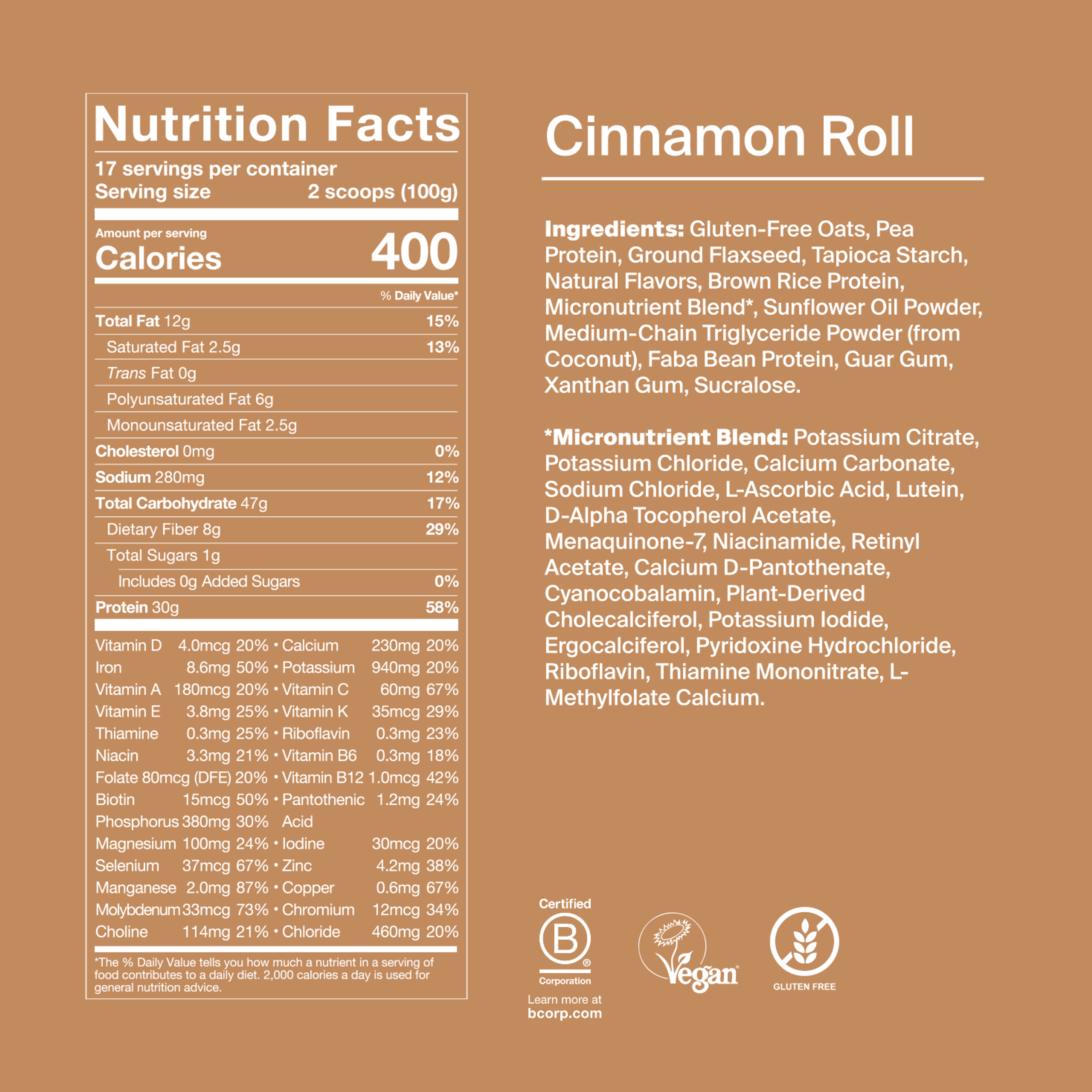 Back of pack nutritional information for Huel Powder