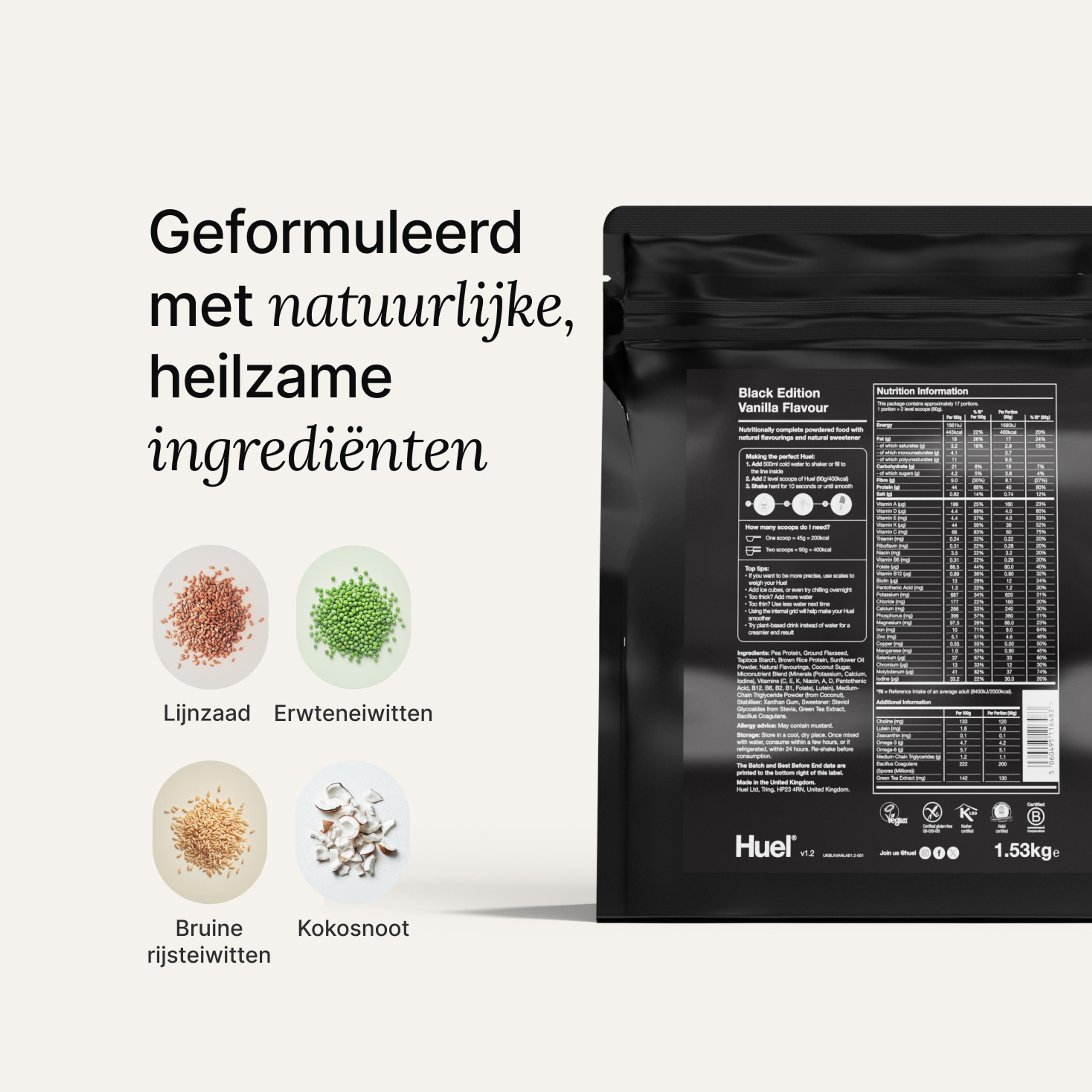 BE Powder achterkant van de verpakking met ingrediënten
