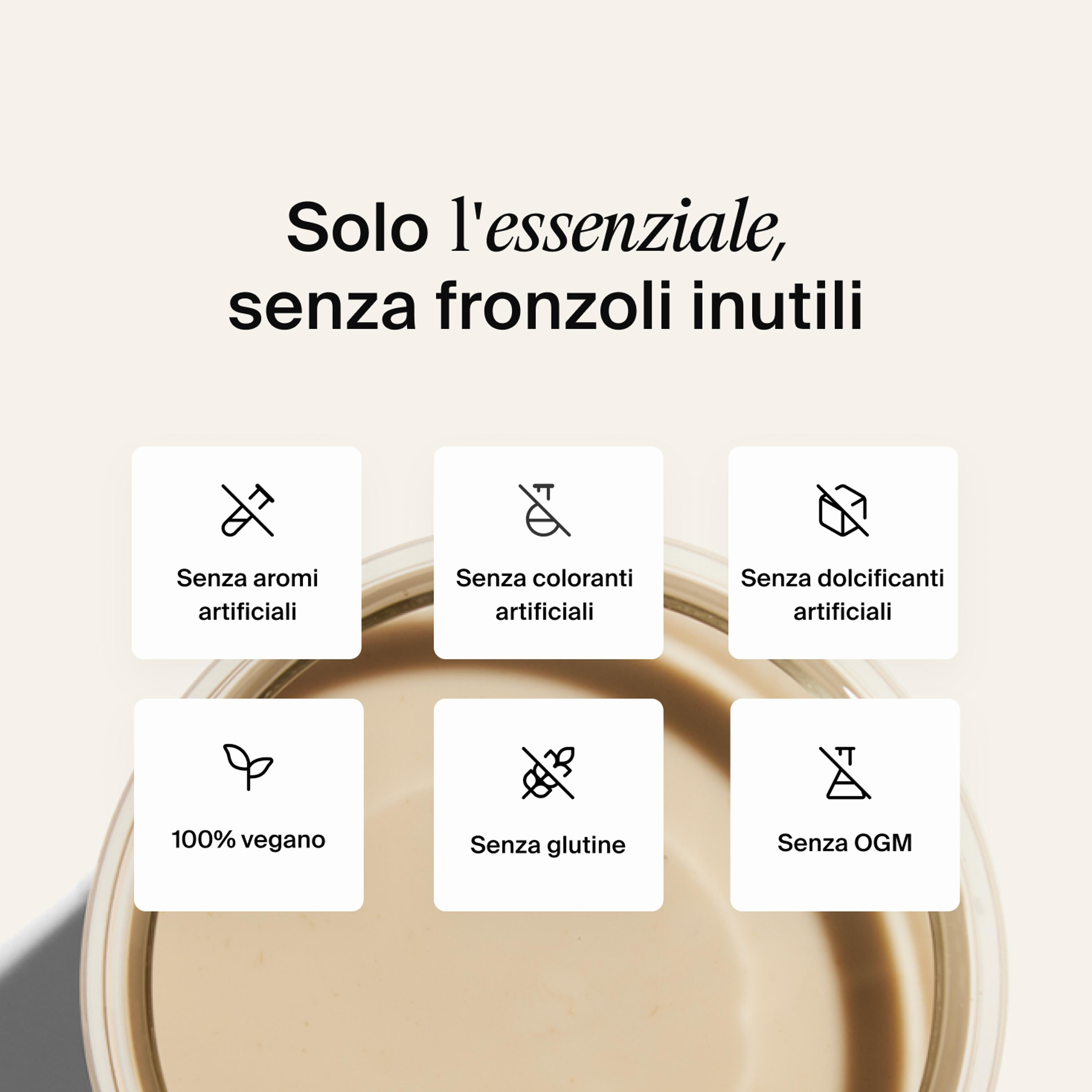 Above shot of a glass of Huel RTD on a neutral colour background