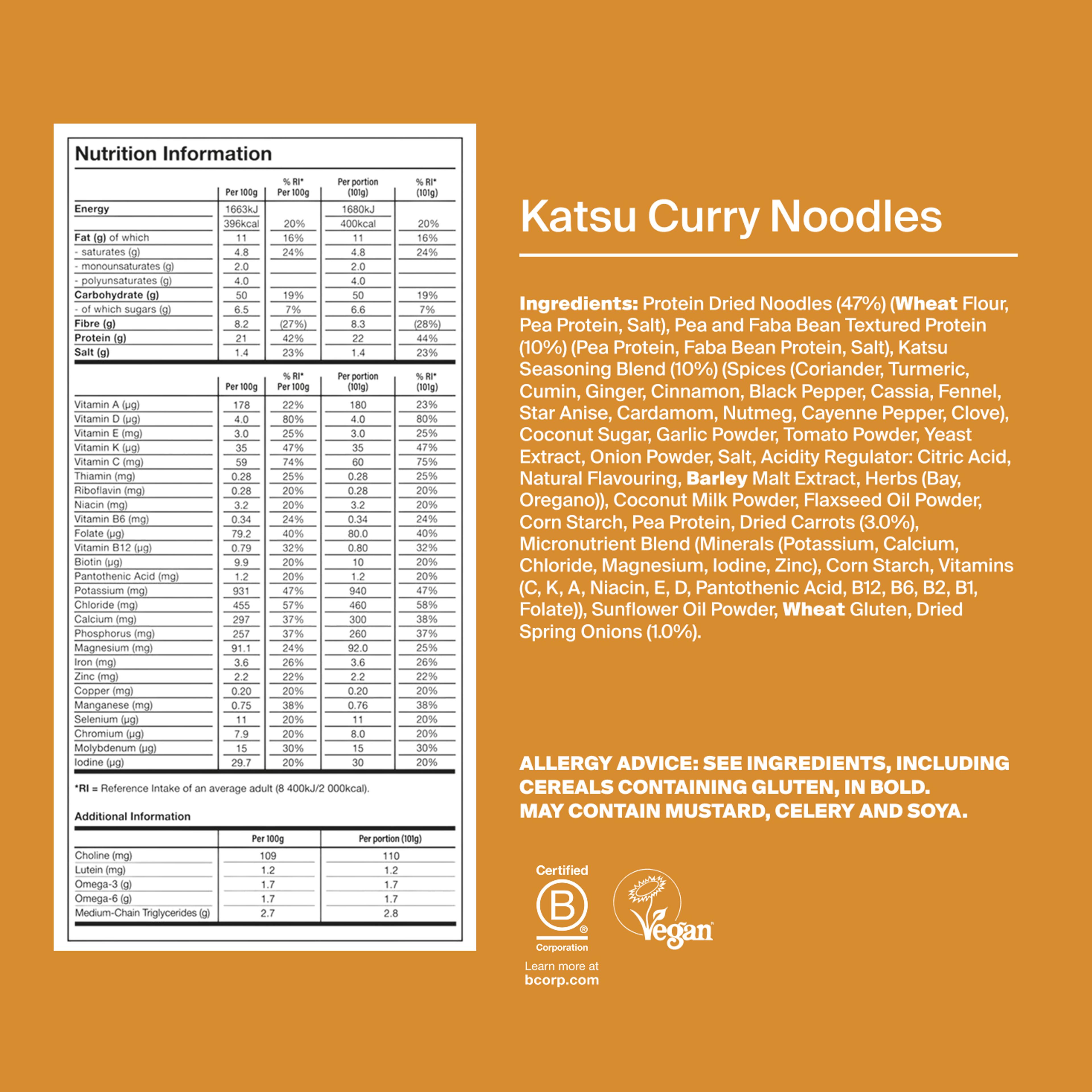 Back of a Huel Hot & Savoury meal pack with nutritional information