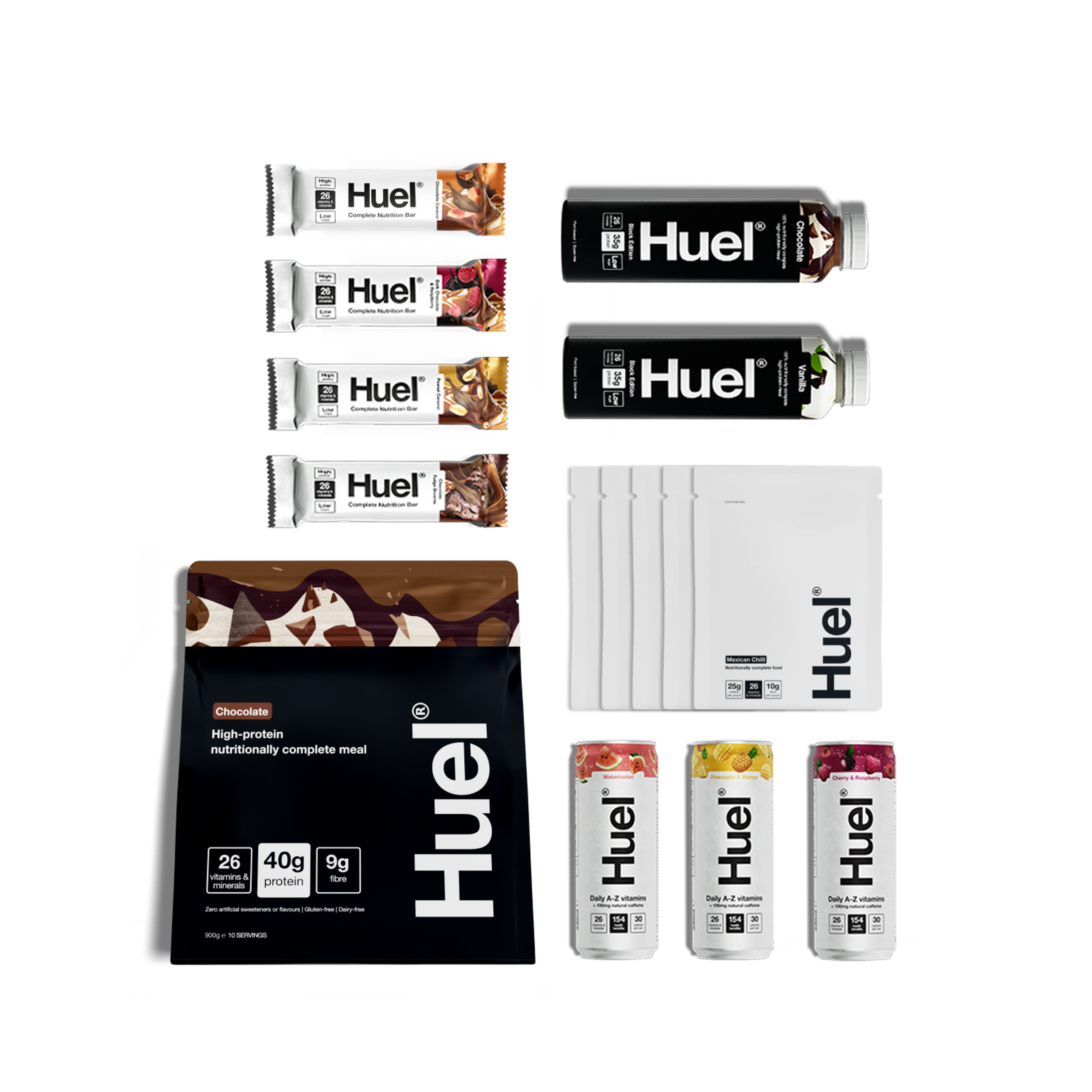 An image showing the range of Huel products