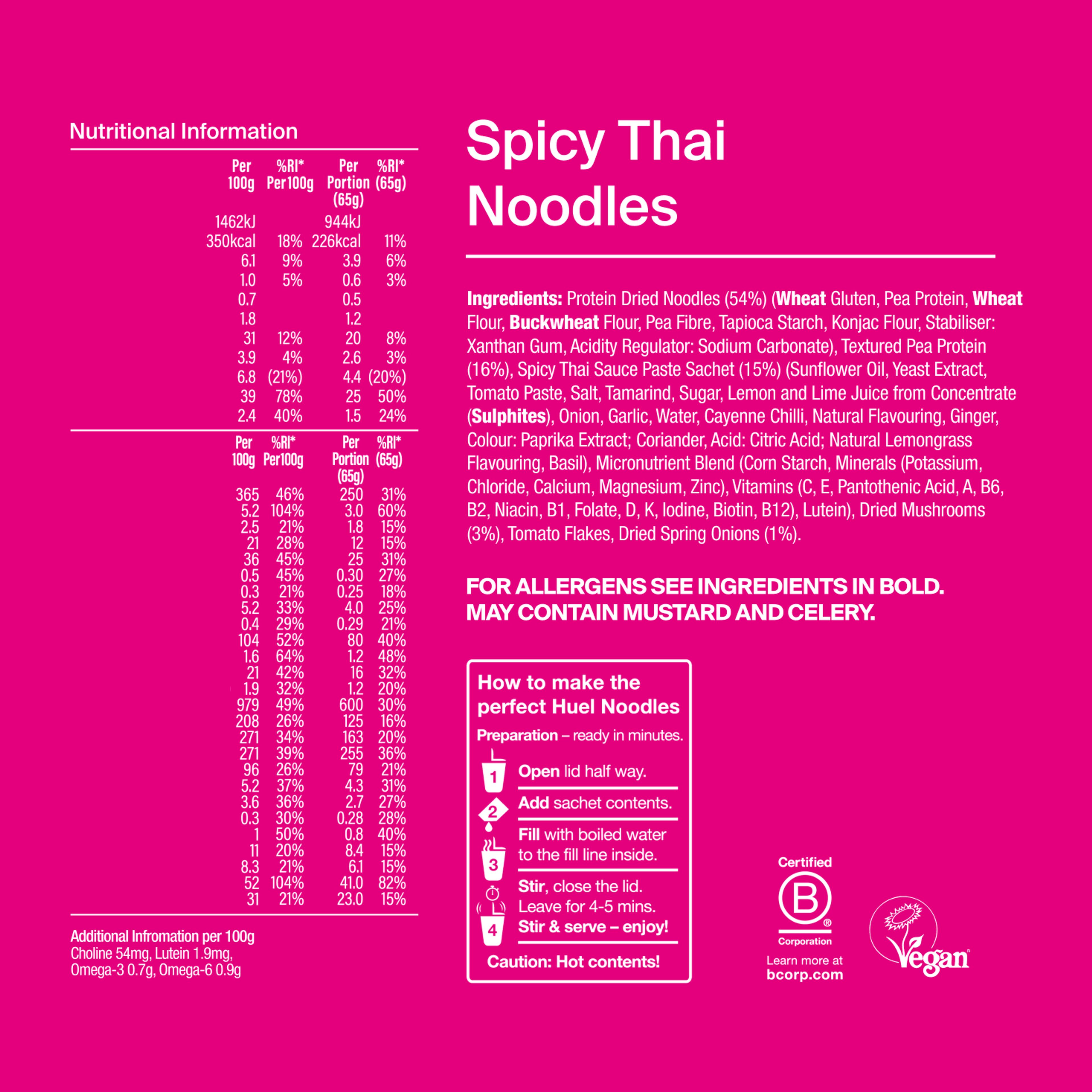 Back of a Huel Lite Ramen with nutritional information