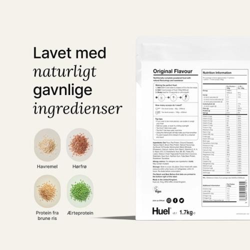 Back of pack nutritional information for Huel Powder