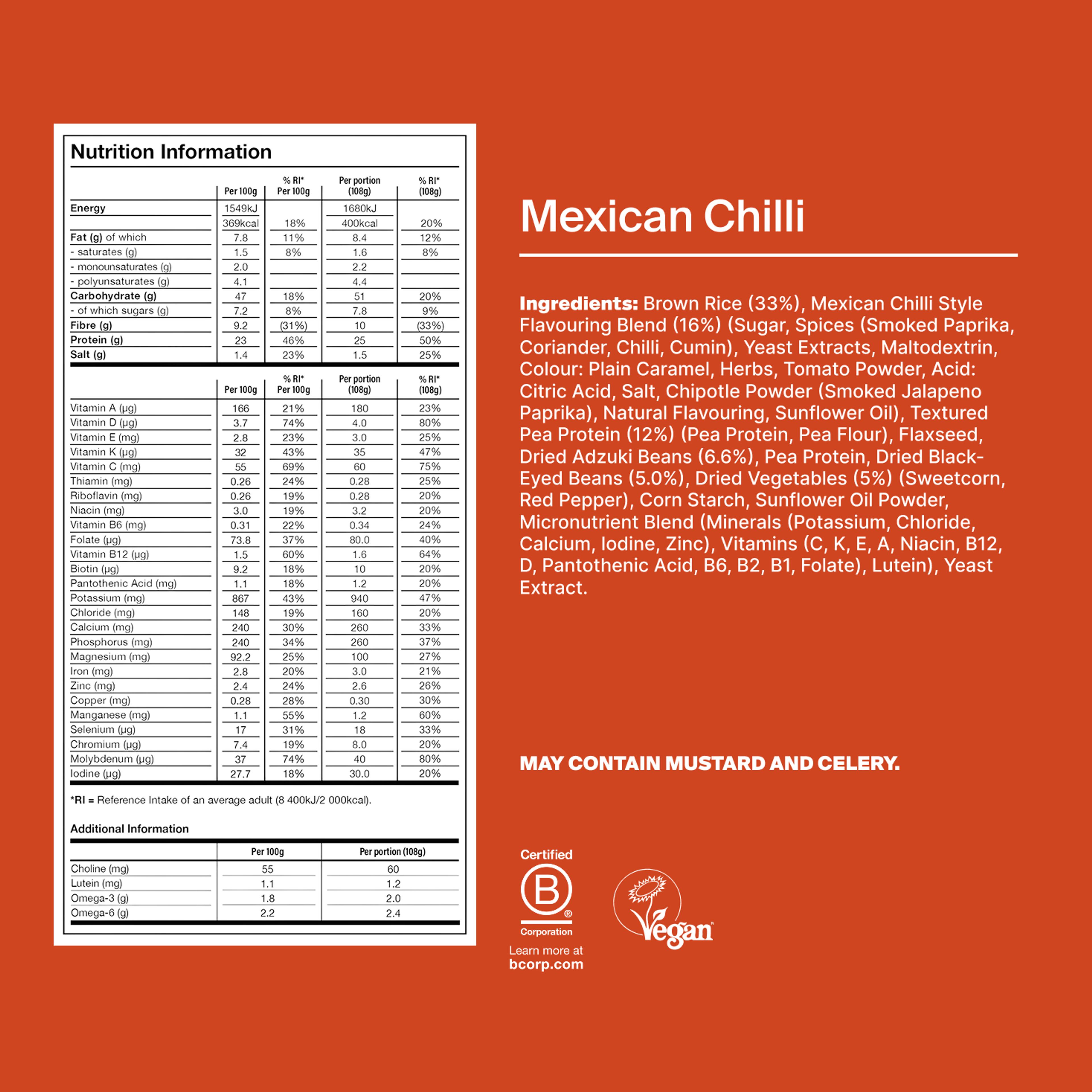 Back of a Huel Hot & Savoury meal pack with nutritional information