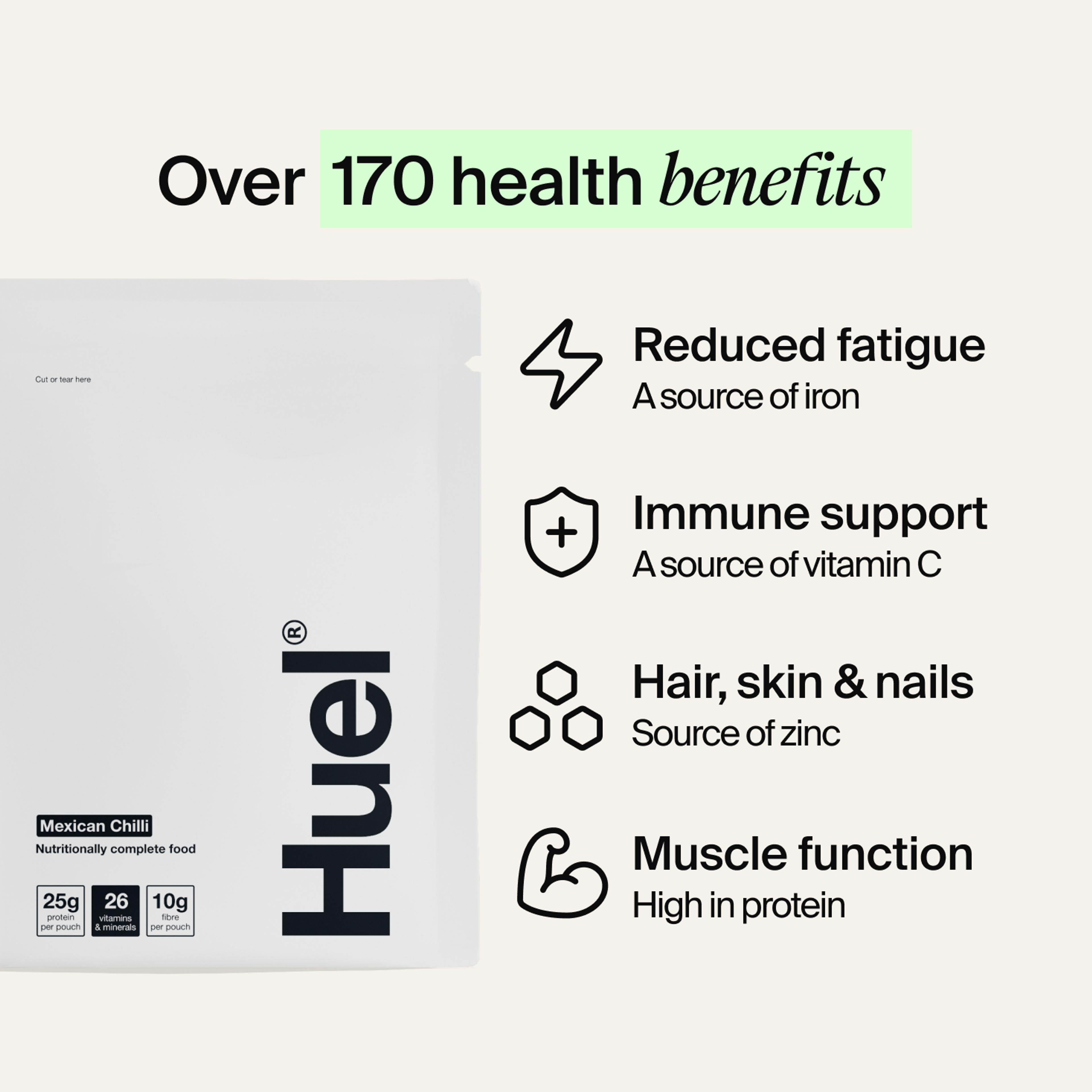A sachet of Huel Hot & Savoury on a neutral colour background