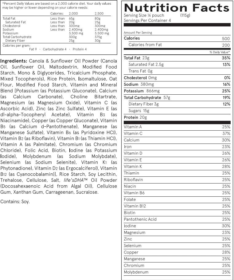 an image of the nutritional information and facts within soylent 1.5