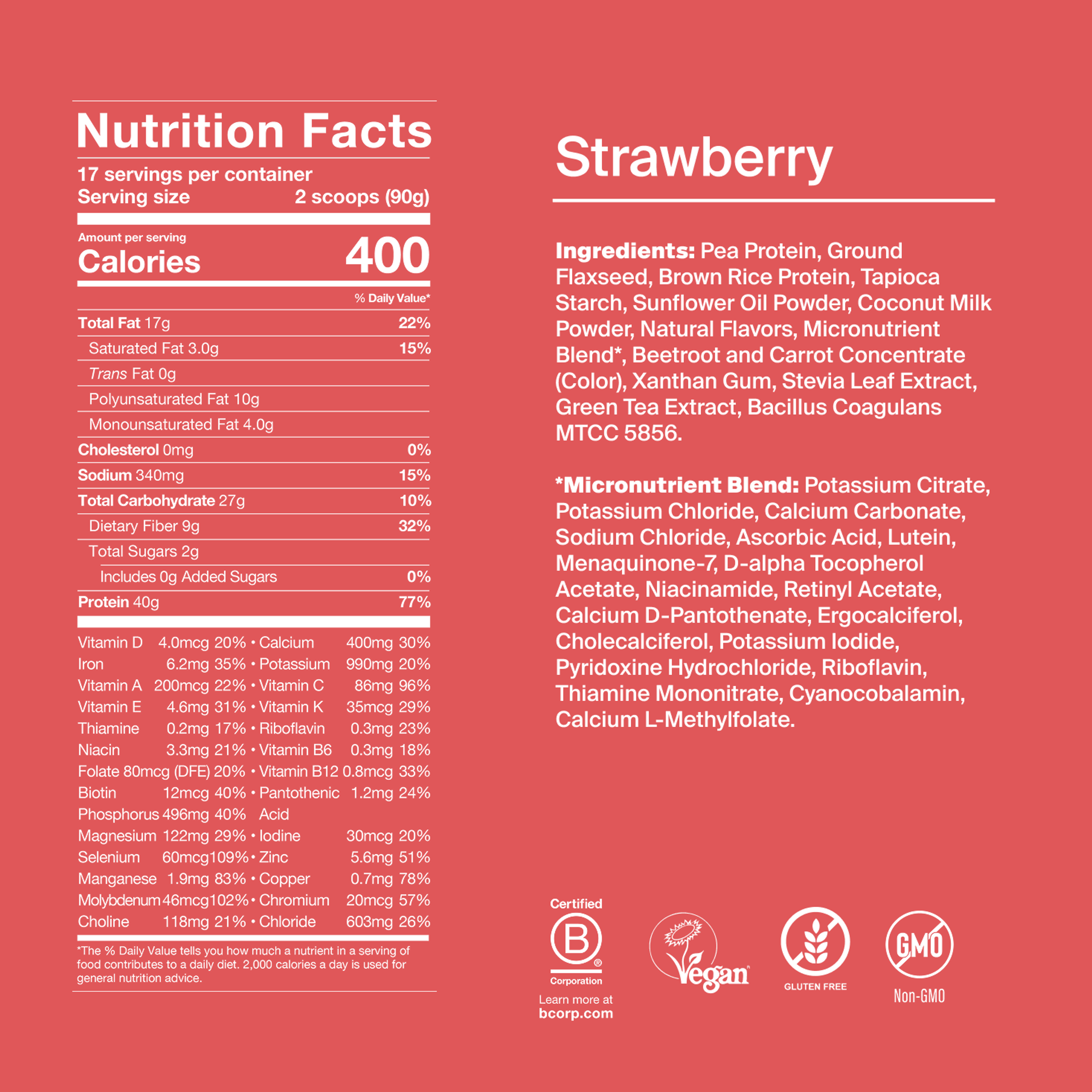 Black Edition Powder back-of-pack with ingredients - Strawberries & Cream flavour