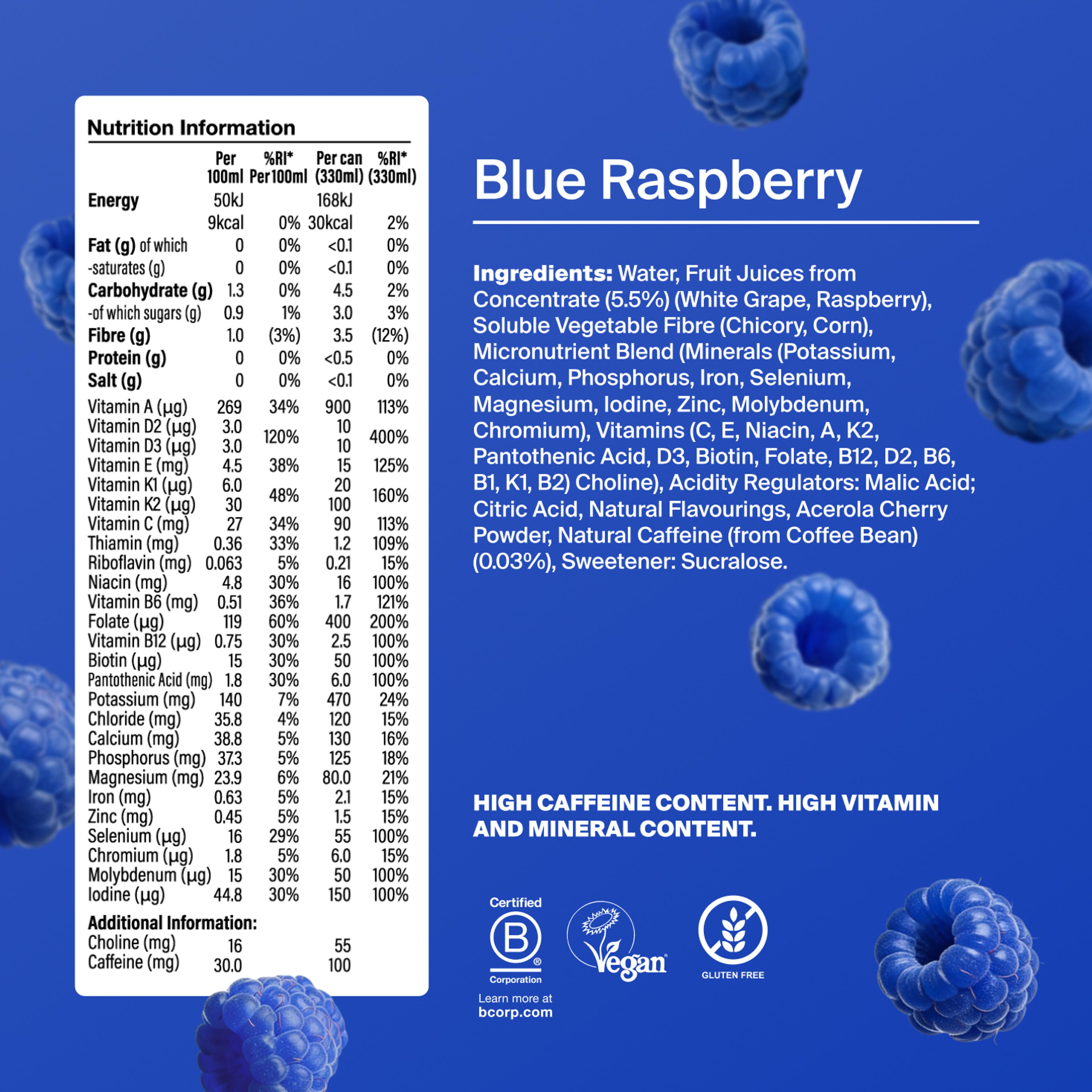 The nutritional information of Blue Raspberry Daily A-Z