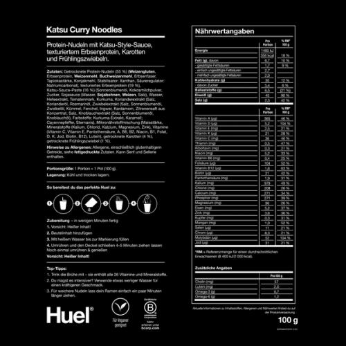 Back of a Huel Black Edition Ramen with nutritional information