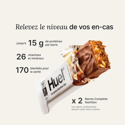 Image d'une barre protéinée Huel Complete Nutrition dont l'emballage a été déchiré.