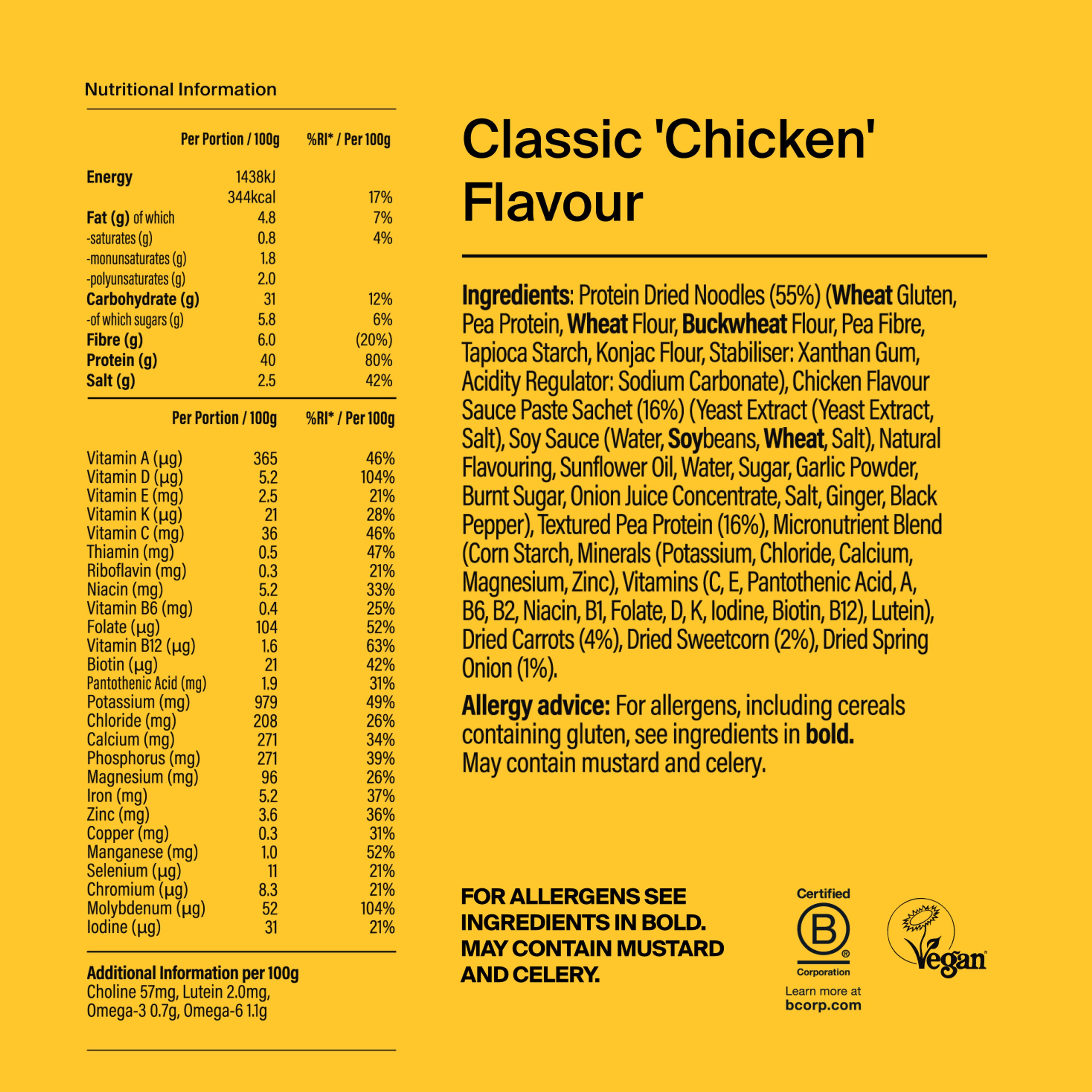 Back of a Huel Black Edition Ramen with nutritional information - Classic 'Chicken'