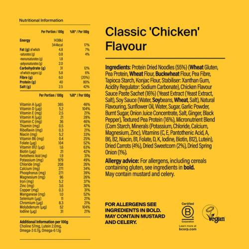 Back of a Huel Black Edition Ramen with nutritional information - Classic 'Chicken'