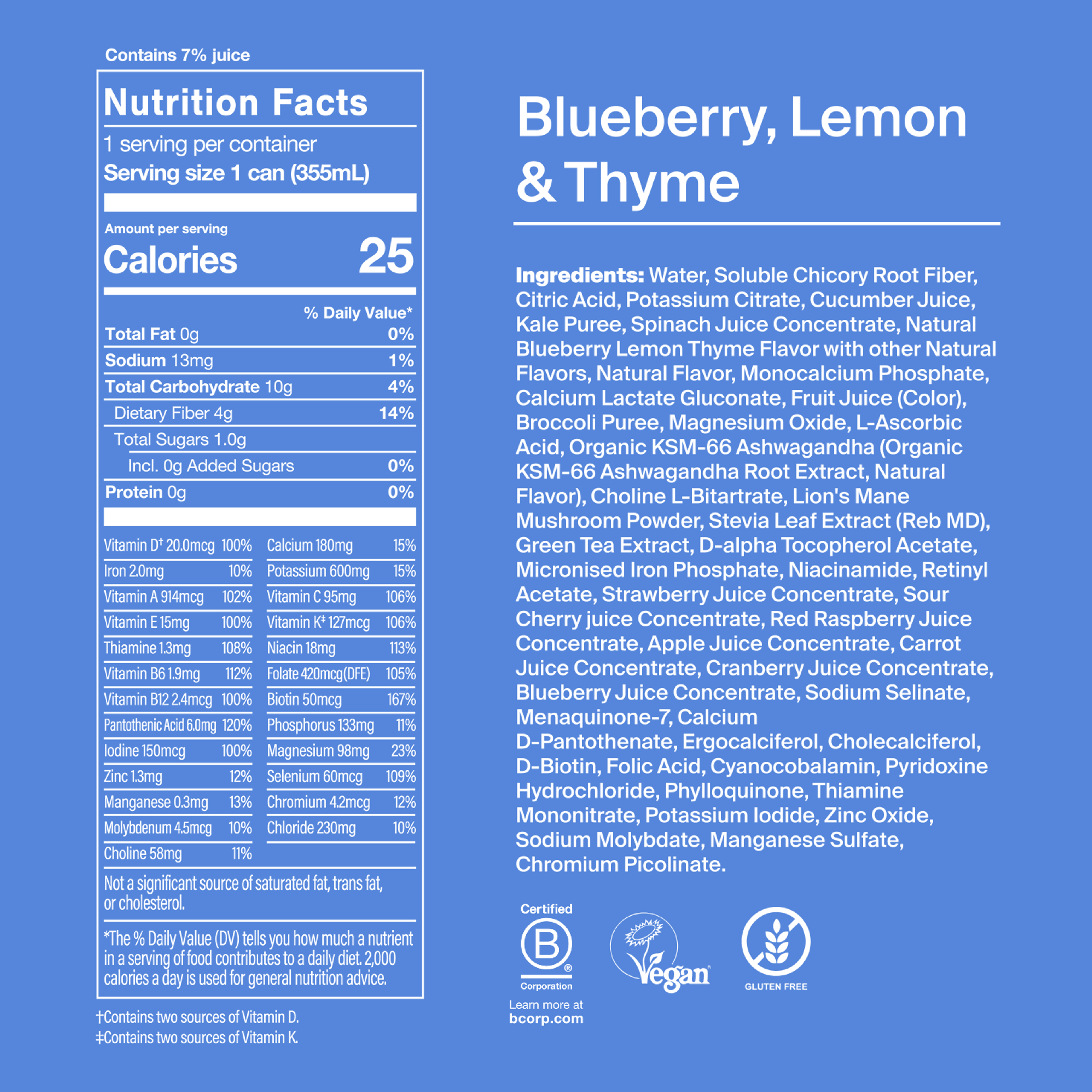 Nutrition facts and ingredients for Huel Daily Greens RTD Blueberry, Lemon & Thyme