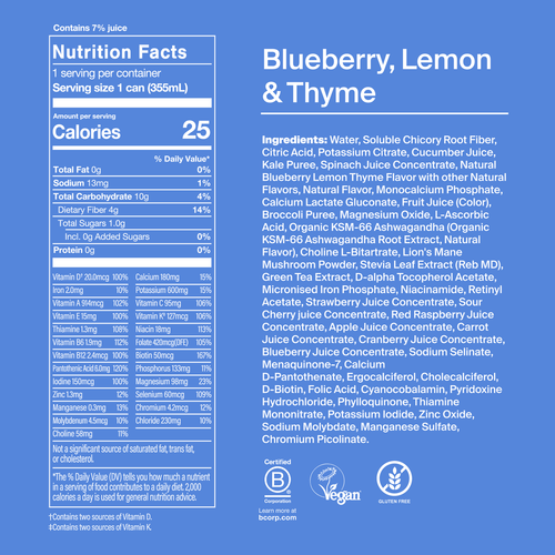 Nutrition facts and ingredients for Huel Daily Greens RTD Blueberry, Lemon & Thyme