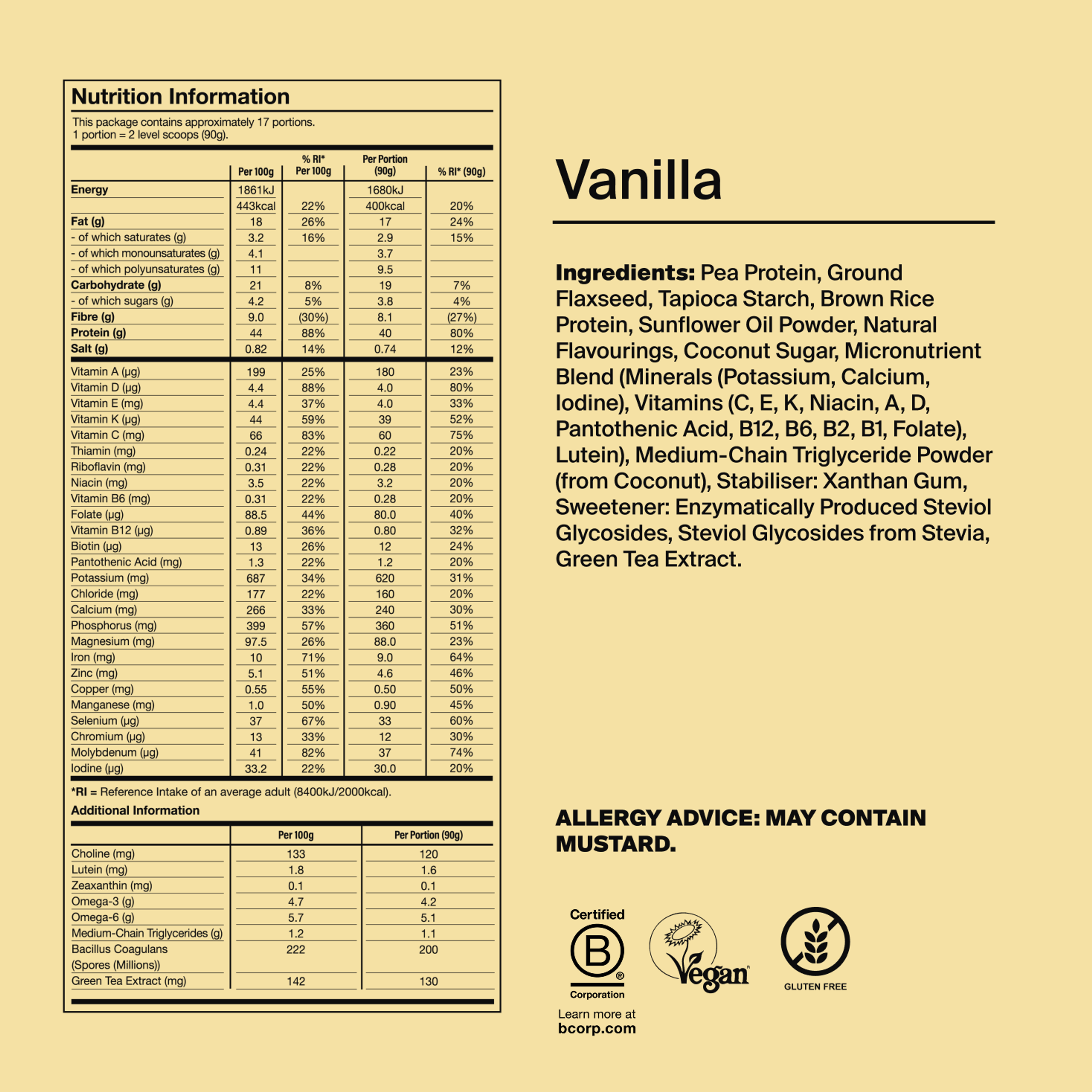 Black Edition Powder back-of-pack with ingredients - Vanilla flavour