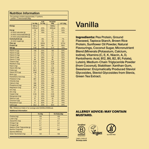 Black Edition Powder back-of-pack with ingredients - Vanilla flavour