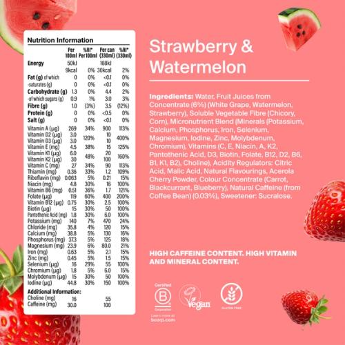 The nutritional information of Strawberry & Watermelon Daily A-Z Caffeine-free