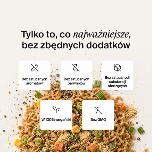 Dried vegetables, herbs and noodles mixed on a neutral colour background
