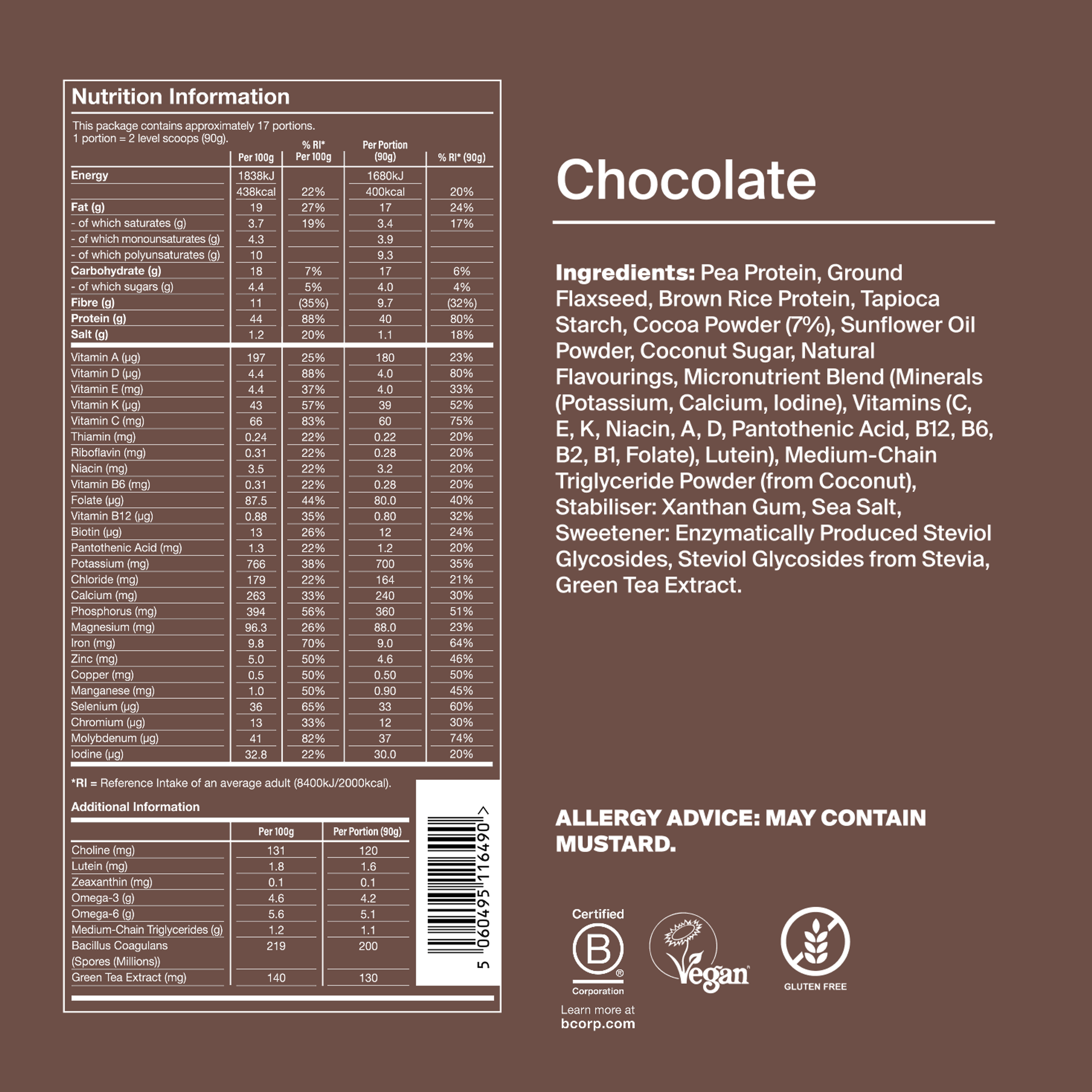 Black Edition Powder back-of-pack with ingredients - Chocolate flavour