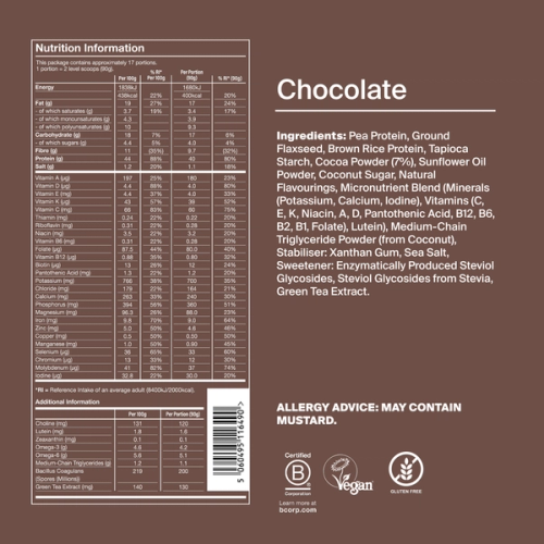 Black Edition Powder back-of-pack with ingredients - Chocolate flavour