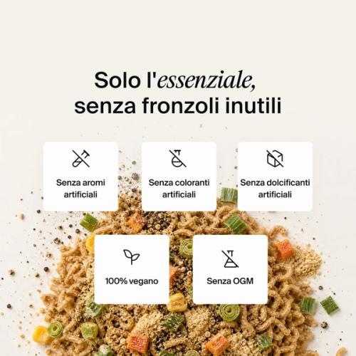 Dried vegetables, herbs and noodles mixed on a neutral colour background